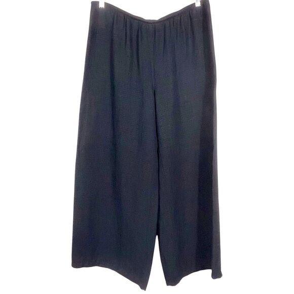 EILEEN FISHER System Basket Crepe Cropped Pants Size Medium Linen Blend Black - Picture 4 of 15